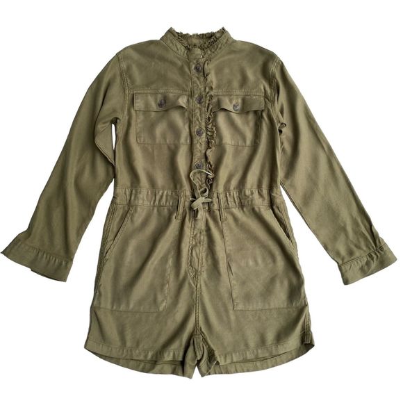 Hudson Jeans Utility Jumpsuit S Olive Green Long Sleeve Lyocell Linen Drawstring - Picture 3 of 10